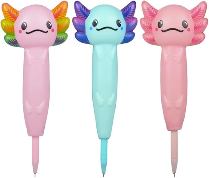 Axolotl 8” Squishy Pen 3 Pack – Office, School- Fun Squishy Pens- Anxiety, ADHD, Party Favors, Prizes, Office