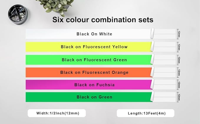 6 Pack Color M-K231 Compatible Label Tape Replacement for Brother P Touch M Tape M231 M-K231s 12mm 0.47 Inch for Brother P-Touch Label Makers PT-M95 PT-90 PT-70 PT-65 PT-85 Label Makers,Black on White