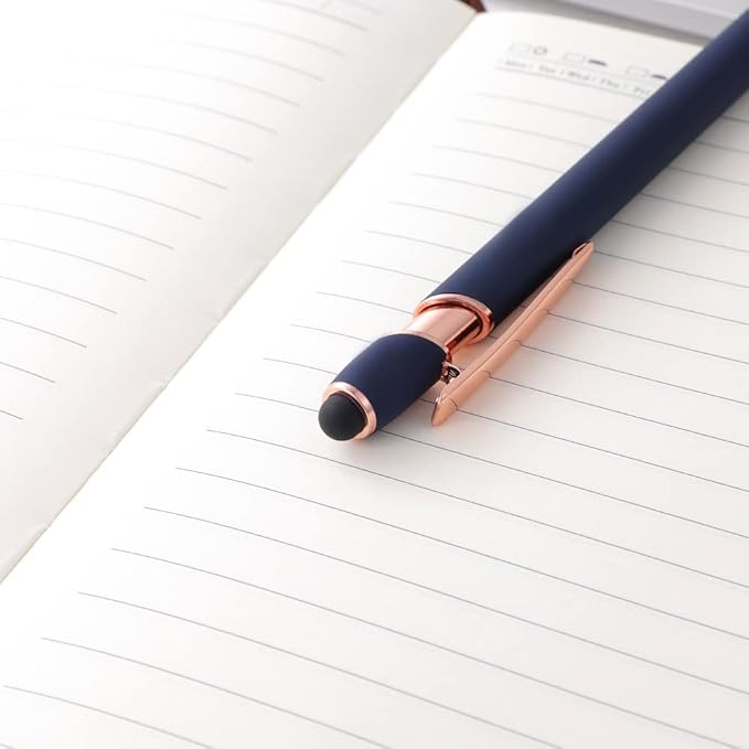 12 PCS 2 in 1 Stylus Ballpoint Pen with Stylus Tip, 1.0 mm Black Ink Metal Pen Stylus Pen for Touch Screens (Rose Gold & Blue)