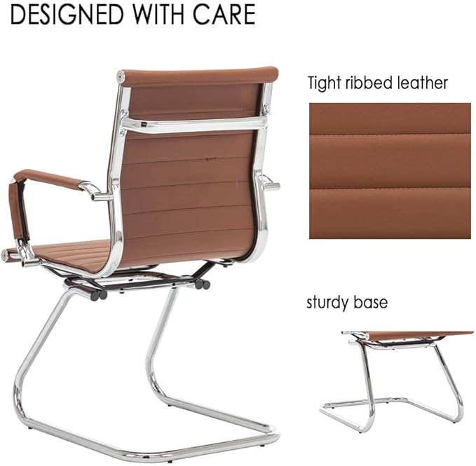 Office Desk Chair No Wheels Set of 4 PU Leather Computer Chairs Mid Back Guest Chairs for School Reception Conference Waiting Room, Cafe