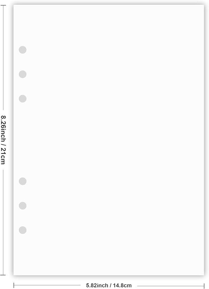 A5 Blank Paper, Refills for Filofax Planner, Organizer, Binders, 6 Hole Punched, 100 Sheets/200 Pages, 100gsm, White, 5.8 x 8.2 Inch