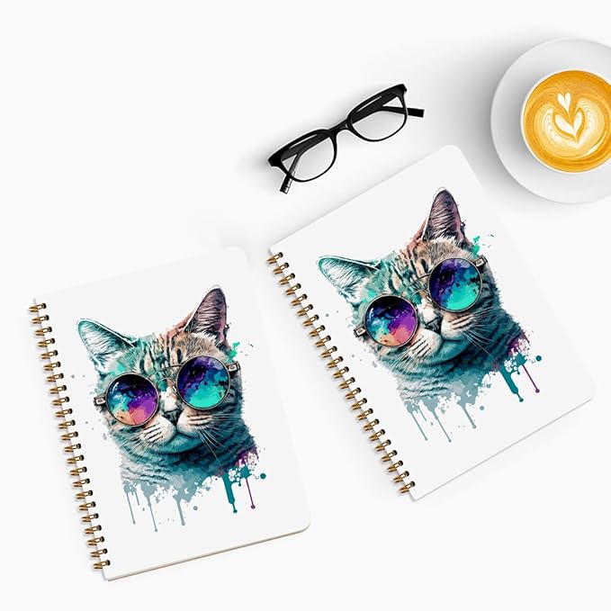 2Pcs Cute Spiral Notebook, Funny Cat College Ruled Spiral Notebook, 160 Pages Hardcover Notebooks Journals for Writing Travel Business Office, Funny Aesthetic Notebooks for Women Cat Garden