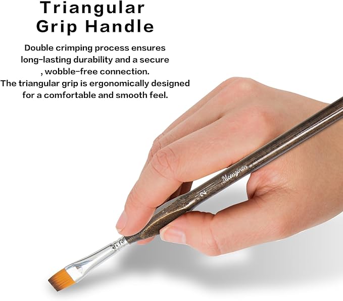 8 Pieces Exquisite Detail Paint Brush Set with Copper Tube and Special Double - Wire - Binding Process,Birch Wood Pen,Triangular Grip. Suitable Oil, Watercolour, Acrylic, Digital Painting