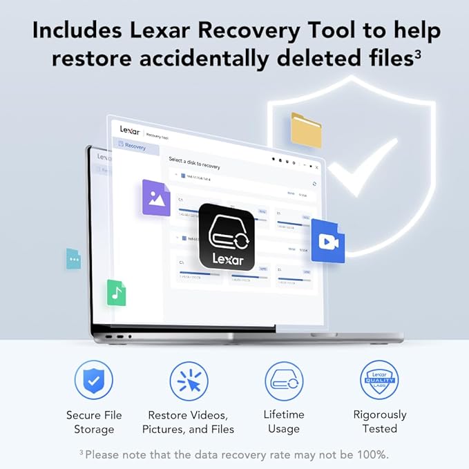 Lexar 2TB ES3 Portable SSD, Up to 1050MB/s Read & 1000MB/s Write, Compatible with PC & Mac, Tablets, Smartphones, External Solid State Drive, Silver (LES3XXX002T-RNSAU)