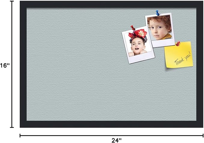 PinPix 24x16 Inch Cork Bulletin Board. This Decorative Framed Pin Board Comes with Soft Blue Design and a Satin Black Frame. Ideal for Home Office Decor or Message Board (PinPix-1814)