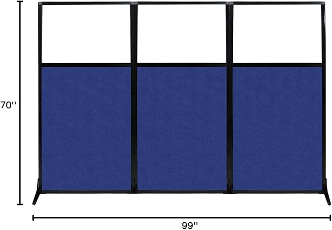 Versare Office Workstation Screen | Portable Wall Divider | Modern Cubicle | Freestanding Privacy Screen | Flexible Work Space | 3 Panels | 99" Wide x 70" Tall Blue SoundSorb Panels with Window