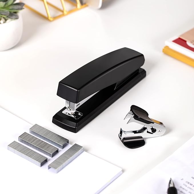 Deli Stapler, Desktop Stapler, 2 Pack, Office Stapler, 25 Sheet Capacity, Includes 2000 Staples and 2 Staple Removers, 2 Pack,Black