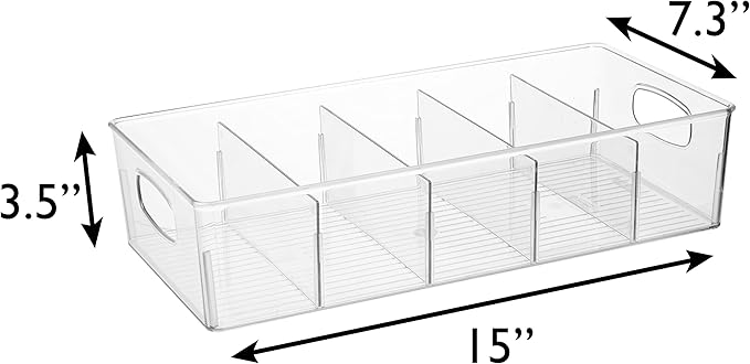 ClearSpace Plastic Pantry Organization and Storage Bins with Removable Dividers – 2 Pack XL Perfect Kitchen Organization or Kitchen Storage – Refrigerator Organizer Bins, Cabinet Organizers