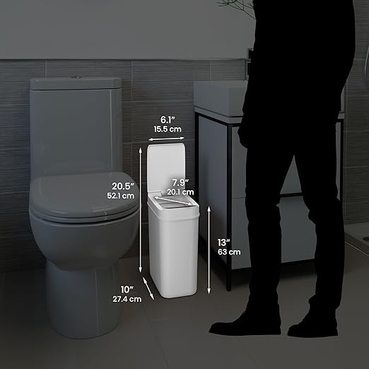 iTouchless 3 Gallon Bathroom Sensor Trash Can, 10 Liter Small Touchless Automatic Slim Garbage Bin with Lid, Smart Narrow Motion Control Commercial Waste Basket for Office, Bedroom, White