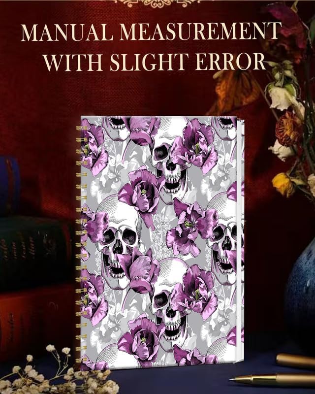 iampanda Spiral Journal Notebook,Strong Twin-Wire Binding with Premium Paper for Women,60 Sheets B5 College Ruled Notebook/Journal,Perfect for School Office Work,Skull Purple Floral