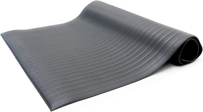 Anti Fatigue Floor Mat (Made in USA), 2 Feet Wide x 3 Feet Long x 5/8 Inches Thick, Ribbed Pattern Top, Black, Bevelled on All Four Sides, RoHS and REACH Compliant