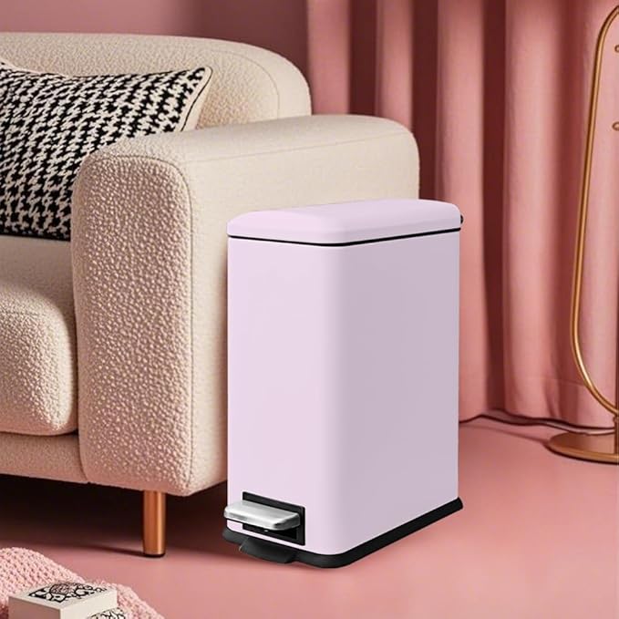 8 Gallon Step On Trash Can with Soft-Close Lid, Stainless Steel Garbage Can Fingerprint Resistant with Removal Inner Bucket, Modern Pink Trash Can for Home, Kitchen, Laundry Room, Office, Bathroom