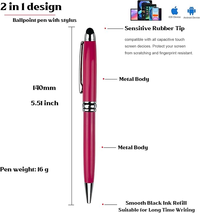 Ancolo Custom Luxury Office BallPens with Stylus Tip Medium Point - Nice writing Pens - Engraved with Your Name Slogan, Perfect for Men and Women Girls boys 10 Pens/Box