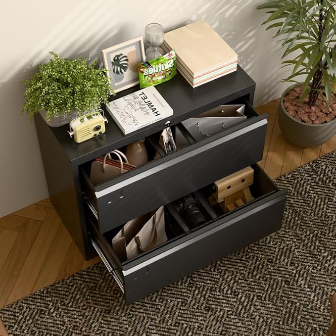 Aobabo Lateral File Cabinet 2 Drawer,Lockable Metal Filing Cabinet, Suitable for Home Office School Hanging Files Letter/Legal Size,Required-Assembly,Black