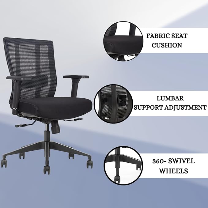 Bitchair Ergonomic Mesh Conference Room Chair - Adj Lumbar Support Computer Desk Chair with Height Adjustable Arms - Seat Depth Adjustable Home Office Chair - (Black) (Pack of 1)