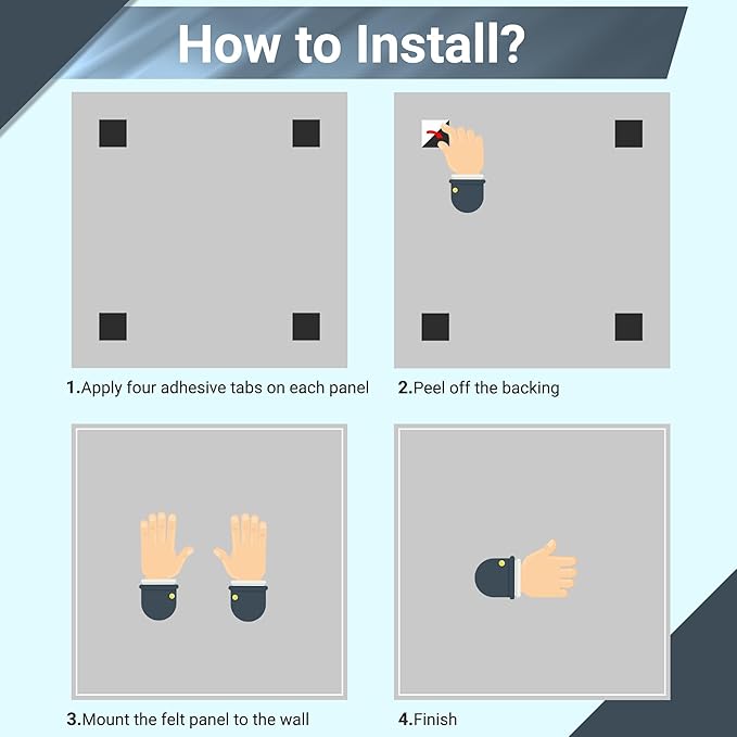 AKTOP Cork Board Bulletin Board 24"x36", 6 Pack Removable Felt Cork Board Tiles for Wall, Large Corkboard Notice Pin Board for Office, School & Home,24 Safe Adhesive Tabs, 20 Push Pins, Baby Blue