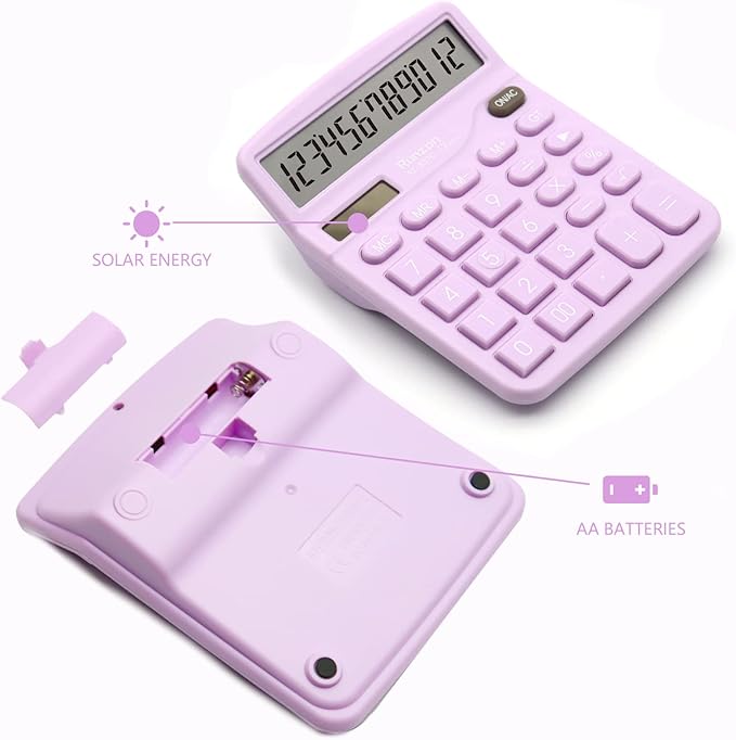 2PC Basic Office Desktop Calculator - 12 Digit Purple LCD Display, Sensitive Buttons, School & Office Supplies
