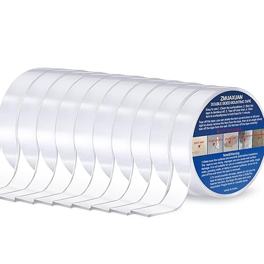 10 Rolls-9.85 FT Double Sided Mounting Tape Heavy Duty Removable,Clear Thick Nano Tape Adhesive Reusable,Wall Poster Picture Hanging Strips Putty, Sticky Tack Gel Glue for Hangers,Photo