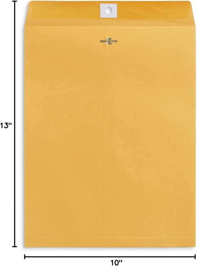 Blue Summit Supplies 100 10” x 13” Clasp Envelopes with Gummed Seal, Large Clasp Mailing Envelopes Made From 28lb Kraft Paper, For Mailing Larger Papers or Magazine, Bulk 100 Pack