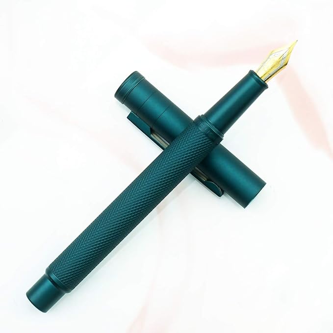 Asvine Dark Green Forest Fountain Pen Fine Nib Classic Design with Converter and Metal Pen Case Set