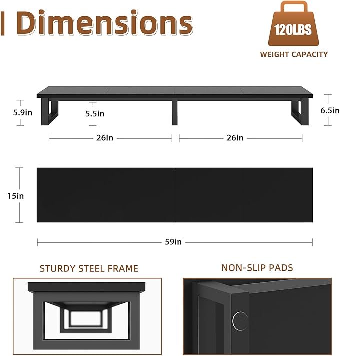 59" Large TV Riser for 32-75 inch TV, TV Riser Stand Shelf with Steel Legs, Tabletop TV Stand Riser for Home Office,Black