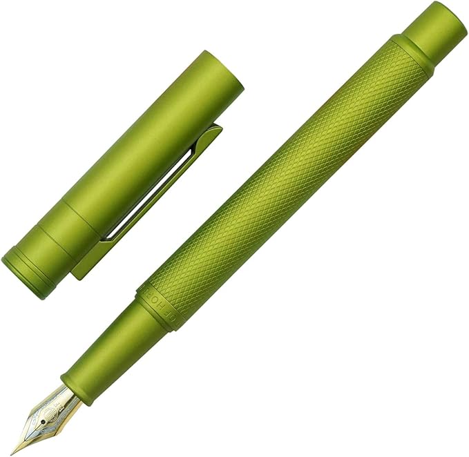 Asvine Mustard Yellow Forest Fountain Pen Bent Nib, Classic Design with Converter and Metal Pen Case, The Light of Hope Serise