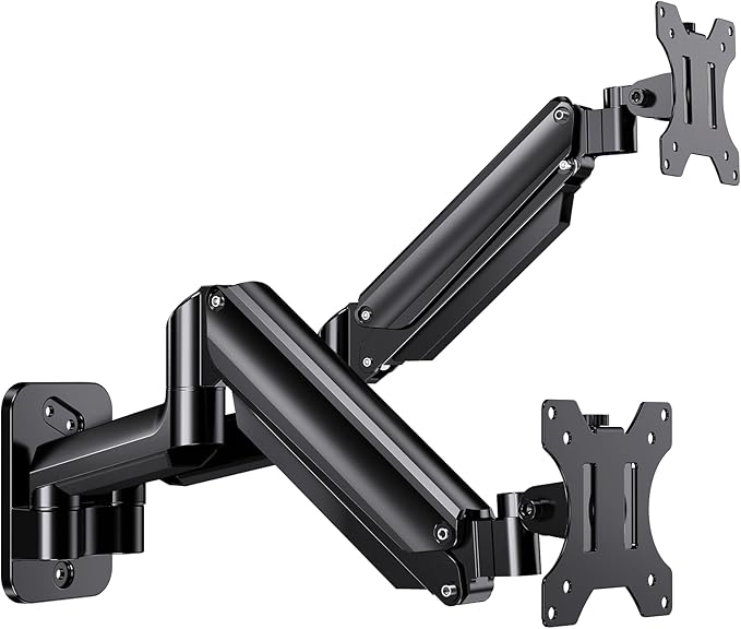 HUANUO Dual Monitor Wall Mount with Gas Spring Arms - 17-32 Inch Computer Screen Mount (4.4-17.6lbs Per Arm) - VESA 75x75/100x100 Height Adjustable Stand for Dual Monitors - Home Office Desk Setup