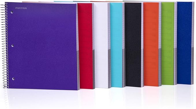 Mintra Office Durable Spiral Notebooks, 5 Subject (Purple, Wide Ruled 1pk)