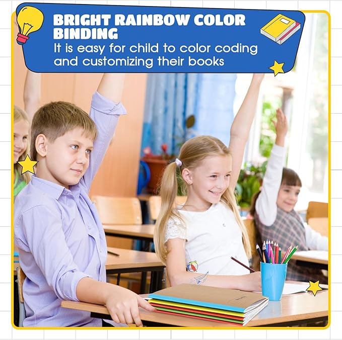 Henoyso 20 Pcs Primary Composition Notebook 9 3/4 x 7 1/2 Inch Kids Journal, Back to School Supplies, K-2 Primary Writing Notebook for Kids Student Draw and Write Story Journal (Bright Color)