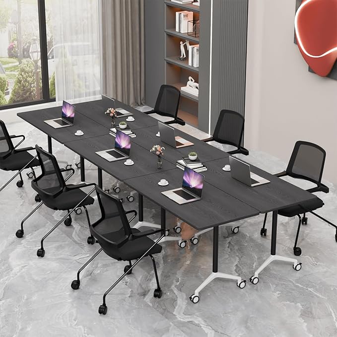 Conference Room Table with Flip-Top Design for Dynamic Meetings, Business Table Computer Desk with Heavy-Duty Frame,Foldable Seminar Meeting Tables for Home Office (6, F, 70.8IN)