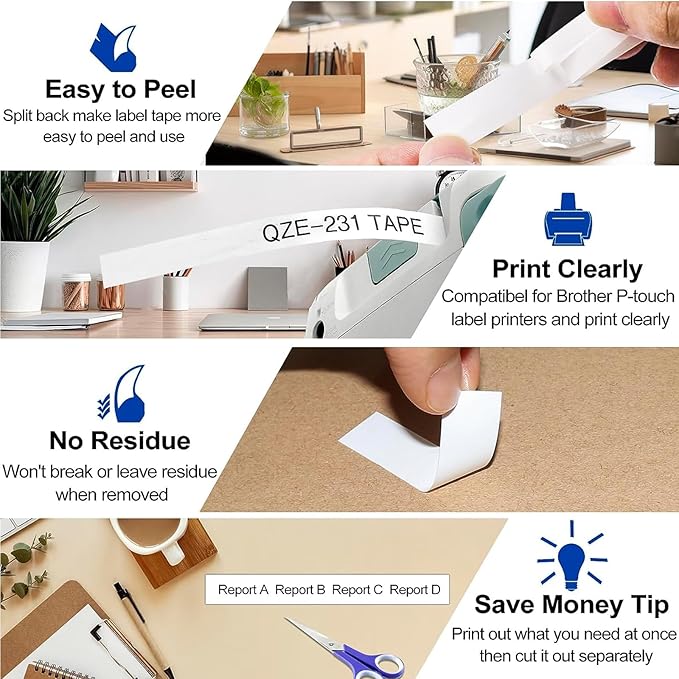 10 PK TZE-231 Compatible Label Tape Replacement for Brother TZe-231 TZ-231 Laminated P-Touch Label Maker Tape, Black on White, for PT-D200 PT-D210 PTH100 PT-D400, 0.47" x 26.2'