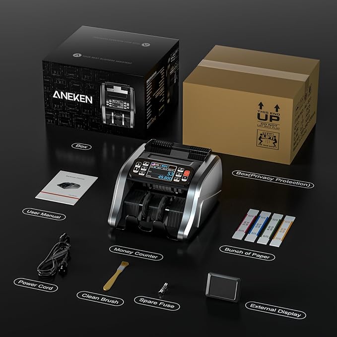 Aneken N60 Mixed Denomination Money Counter Machine, Value Counting, UV/MG/IR/DD Counterfeit Detection, 3.5" TFT Display Cash Counting Machine, Printer Enabled Bill Counter for Business