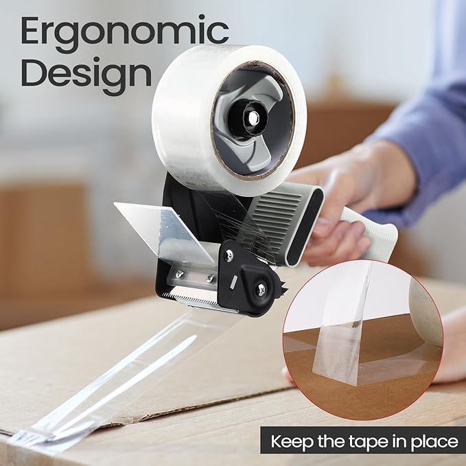 2 Pack Packing Tape Dispenser Gun with 12 Roll Packing Tape 2 Inch Gun 2.7 Mil Heavy Duty Packaging for Shipping, Moving, Carton and Box Sealing(Black)