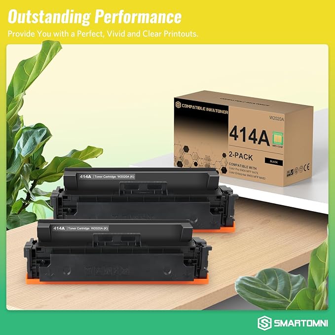 414A Toner Cartridges Black (with Chip) Works with Color Pro MFP M479fdw M479fdn M454dw M454dn M479dw M455dn M479 M454, Enterprise Laser Jet M455dn M480f Printer | W2020A 414X W2020X, Pack of 2