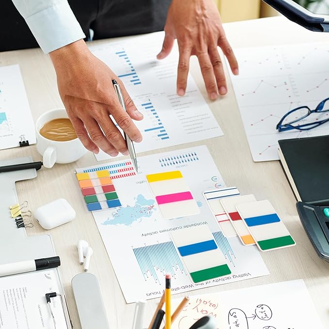 600 Pieces Tabs 2'' Sticky Tabs, Writable and Repositionable File Tabs Flags Colored Page Markers Labels for Reading Notes, Books and Classify Files, 22 Sets 10 Colors