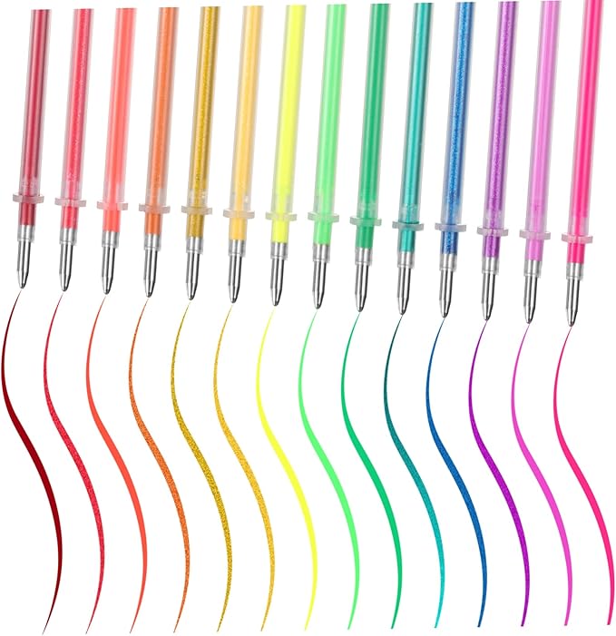 100pcs Premium Glitter Gel Pen Refills 0. 8mm Medium Point Glitter Markers Colorful Smooth Writing Neon Pen for Crafting, Doodling, Drawing, and Adult Coloring Book