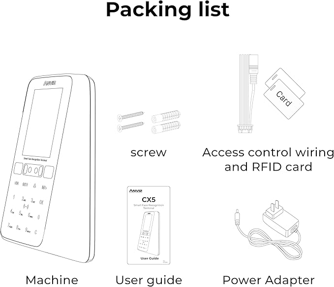 ANVIZ Time Clocks for Employees Small Business - CX5 Clock in and Out Machine - Face + RFID + Pin - Door Access - Biometric Electronic Punch Machine - Forever Free Cloud Software