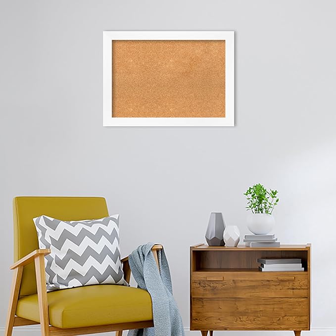 Amanti Art Natural Cork Board for Wall, 21x29 Vision Board with White Frame, Medium Corkboard Office Decor for Home Organization, Modern Corkboard Pinboard to Display Items for Home Organization in