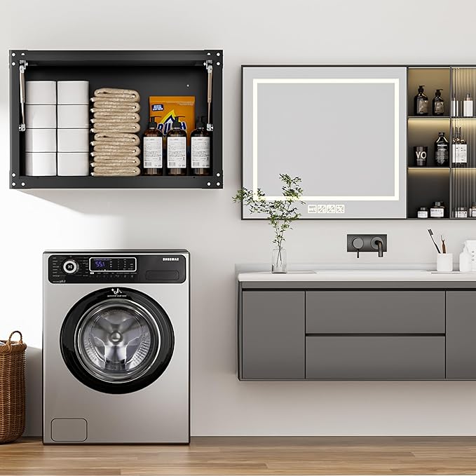 INTERGREAT Metal Wall Cabinet, Wall Cabinets with Lockable Doors and Adjustable Shelves,20" H Cabinets Storage for Garage, Warehouse, Bathroom, Kitchen(Black)