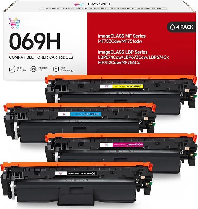 069H Toner Cartridge Set 4 Pack High Yield Replacement for Canon 069 069H Toner Cartridge Works for Canon Color imageCLASS MF753cdw MF751Cdw LBP674Cdw MF752Cdw LBP673Cdw Printer (B/C/M/Y)