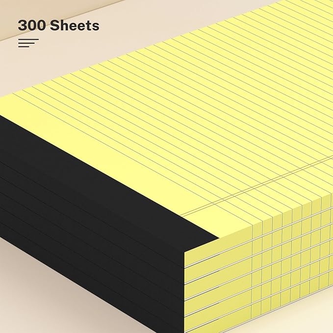 300 Sheets Yellow Legal Pads 8.5 x 11 College Ruled Paper 6-Pack Note Pads Narrow Ruled 50 Sheets per Notepad Perforated Writing Pad Durable Sturdy Back 8x11 Pads of Paper