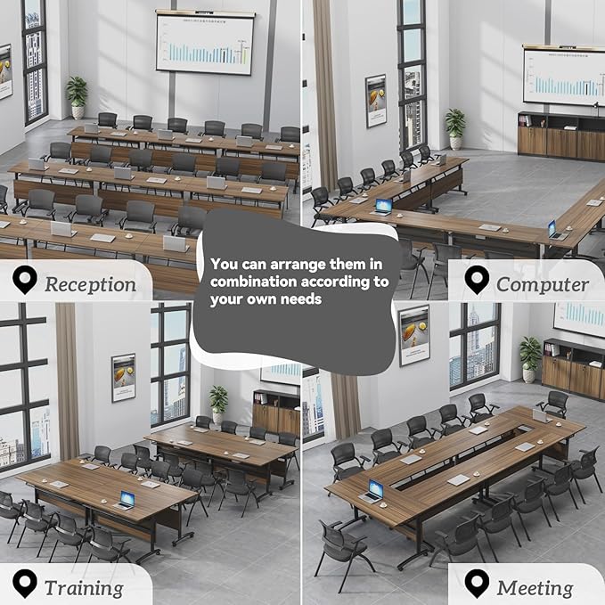 Folding Conference Table,Mobile Conference Room Tables Rolling Meeting Table with Caster Wheels,Flip Top Mobile Training Table,Foldable Rectangle Seminar Tables for Office,Classr (4pack, 47.2in)