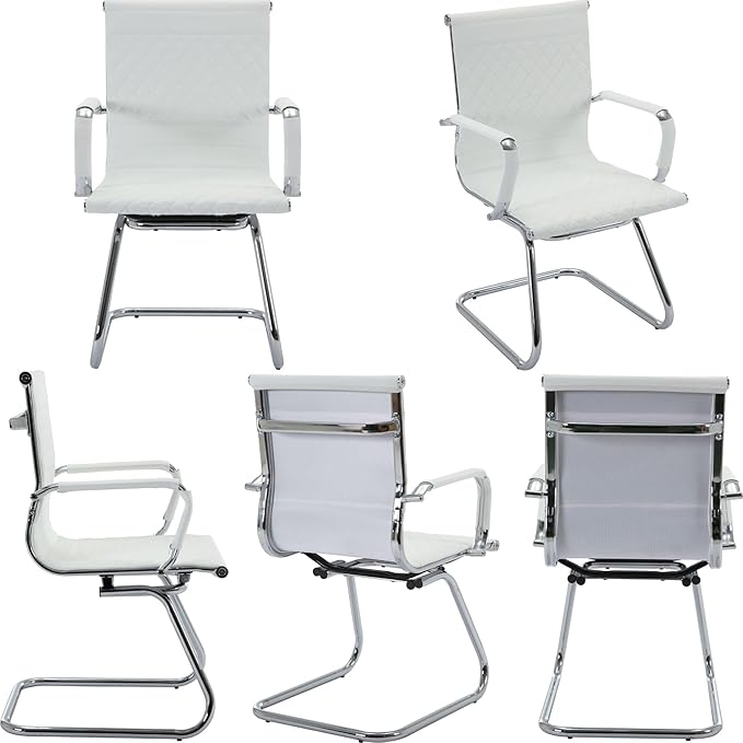Office Guest Chairs - Reception & Waiting Room Set of 4, Modern PU Leather Desk Chairs, White