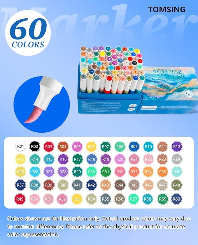 60 Brush Markers Pens,Water-based Ink and Quick-Drying,Painting Supplies Perfect for Plastic Sheets Fabric Bags Ceramics Stone Pottery Wood and Handmade Crafts(60 Colors)