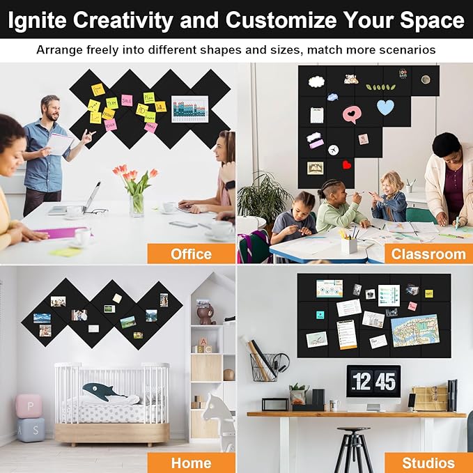 8 Pack 24"x48" Cork Boards for Walls, 89 Pcs Felt Cork Board Bulletin Board Kit with 40 Double-Sided Tapes, 30 Pushpins, 5 Clip Push Pins & 5 Push Pin Hooks, Wall Tile Vision Board for Office Home