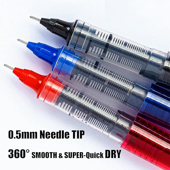 EYEYE 16 Packs Black Rollerball Pens, Liquid Ink Quick Dry Gel Pen, 0.5mm Fine Needle Nib for Taking Notes Doodling, School Office Home Supplies