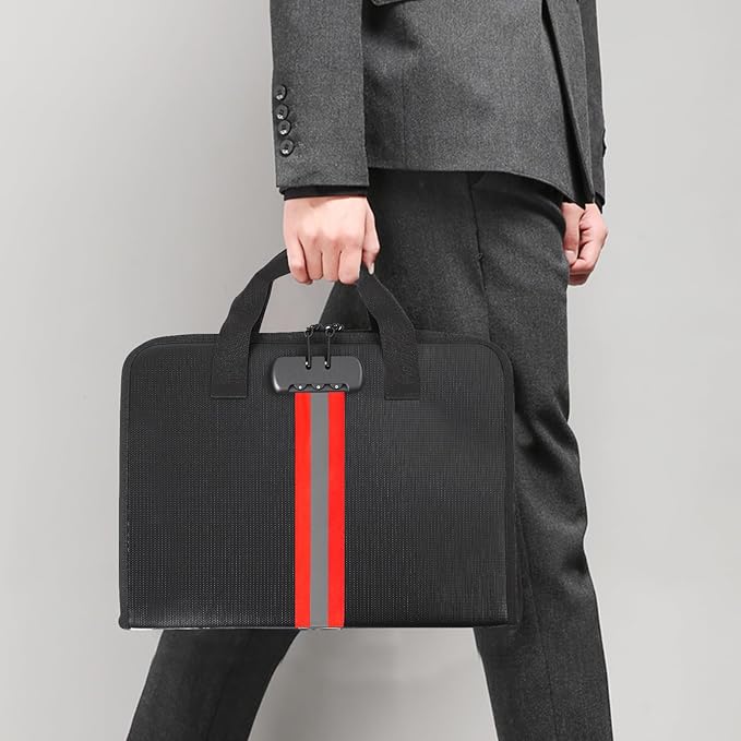 Accordion File Organizer with Combination Lock,Fireproof Expanding File Folder with Multi Pockets,13 Pockets Document Organizer with Handle & Labels,Portable Home Travel Safe Storage Letter A4 Files