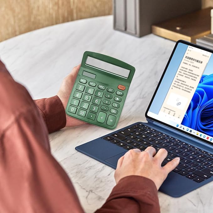 8 Pack Calculator Desktop, 12-Digit Solar Basic Calculators Dual Power Electronic Calculators with Large LCD Display Big Button for Office Home and School (Dark Green)