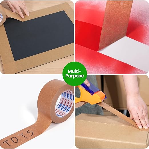 ADHES Heavy Duty Kraft Paper Tape Eco Friendly Packing Tape Writable Non-Coated Surface for Masking, Sealing, and Packaging Use,2” x 43 Yards,36Rolls