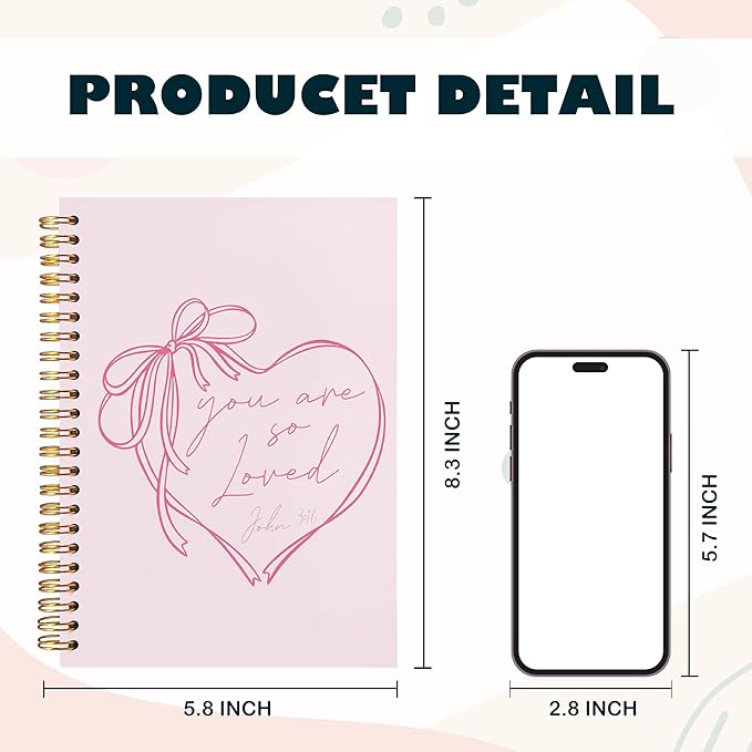 BearCake Coquette Pink Bow Christian Notebook Journal, Christian Gifts for Women, You Are So Loved Bible Journaling Prayer for Women, Preppy Aesthetic Hardcover Spiral Notebook 5.5x8.3